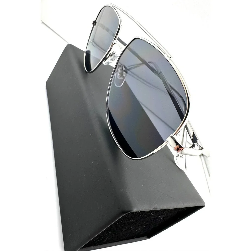 PX Emile Silver Aviator Sunglasses with Hard Case NWT Gray Lenses
